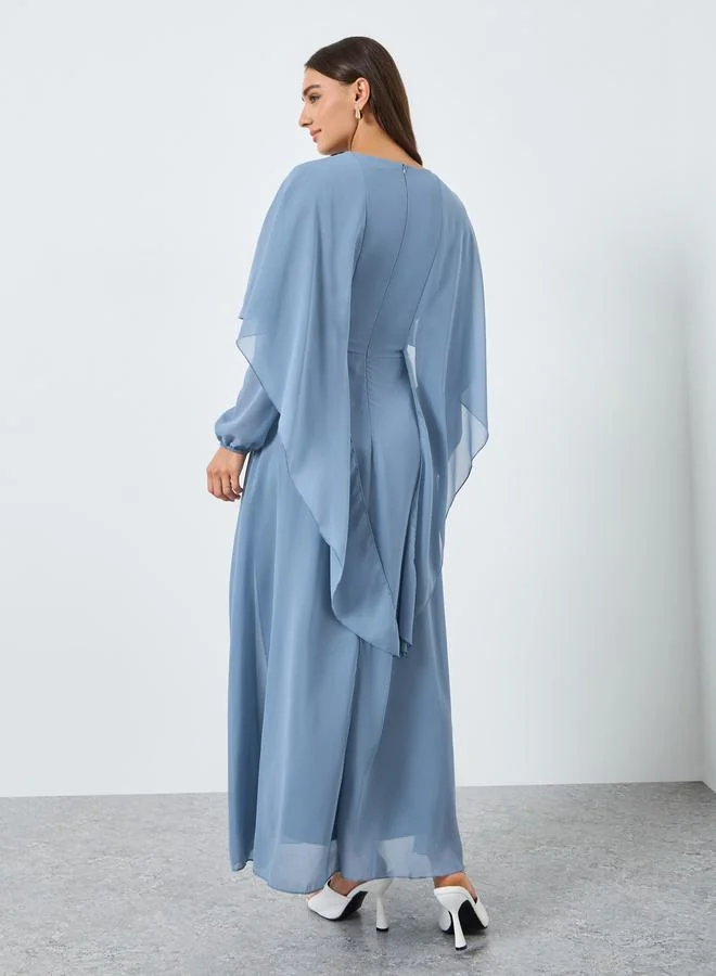 Styli  Women Blue Double Layer Chiffon Maxi Dress for Women | Best Price UAE